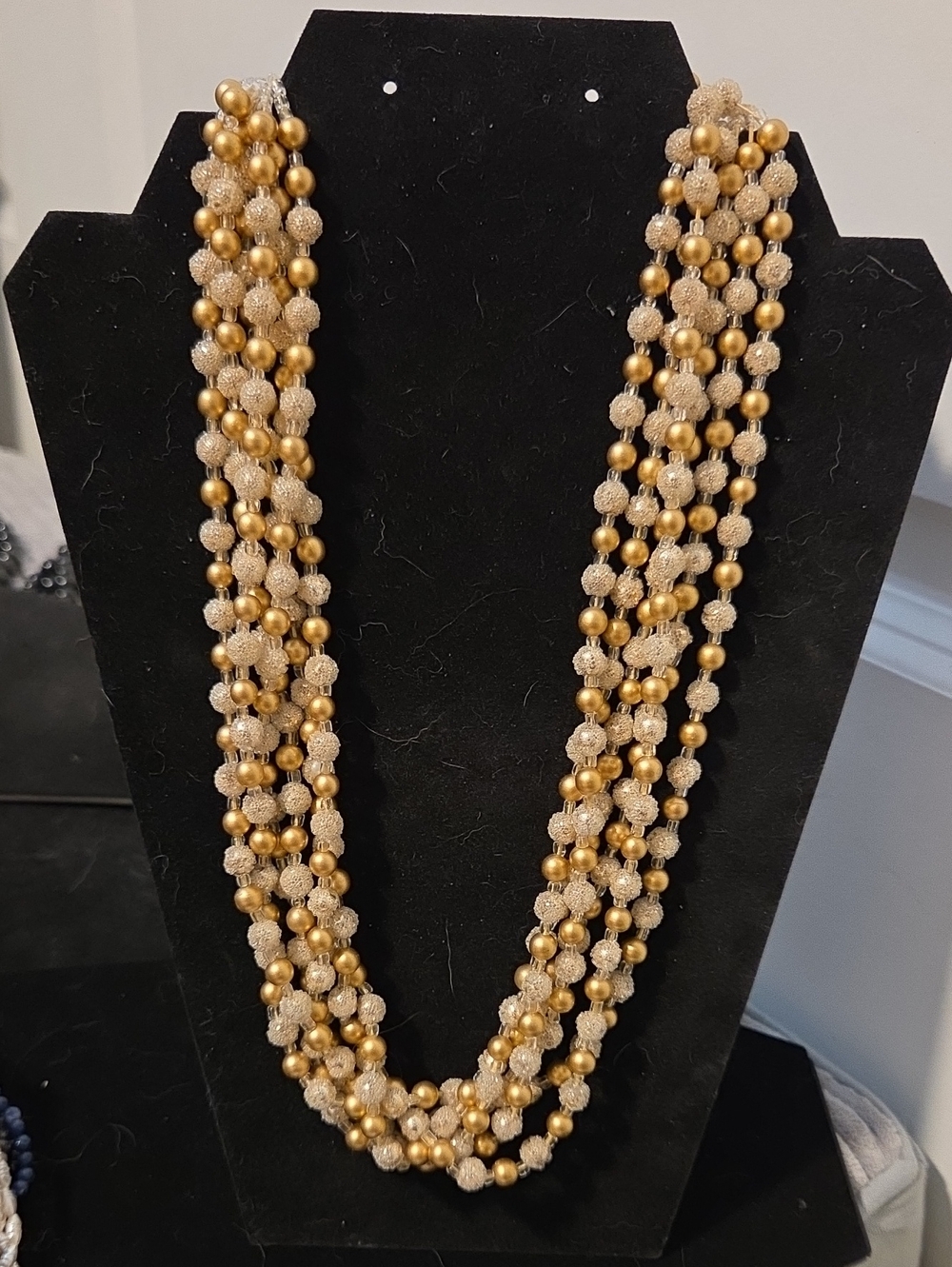 Vintage 1960s Japan Multi-Strand Gold Faux Pearl & Sugar Bead Necklace